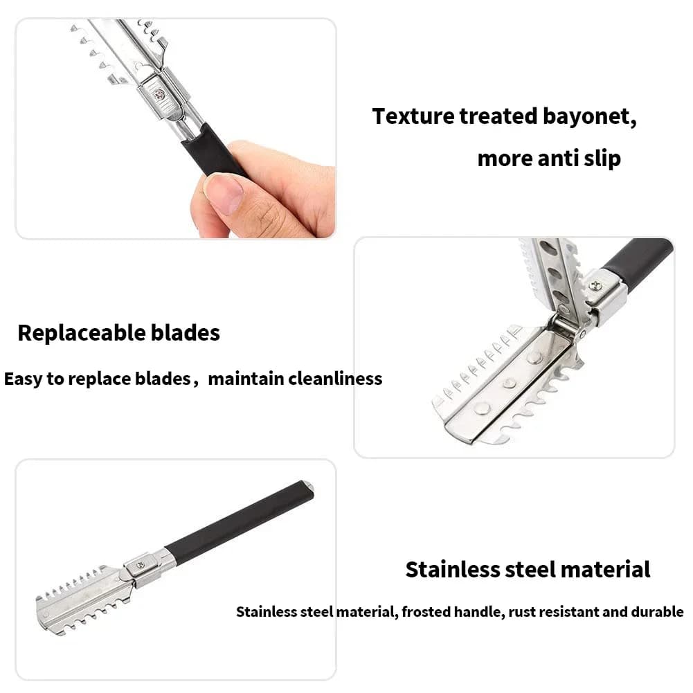 شفرة حلاقة شعر احترافية بمقبض مطاطي وحافة قابلة للإزالة من الفولاذ المقاوم للصدأ T-090 - 2