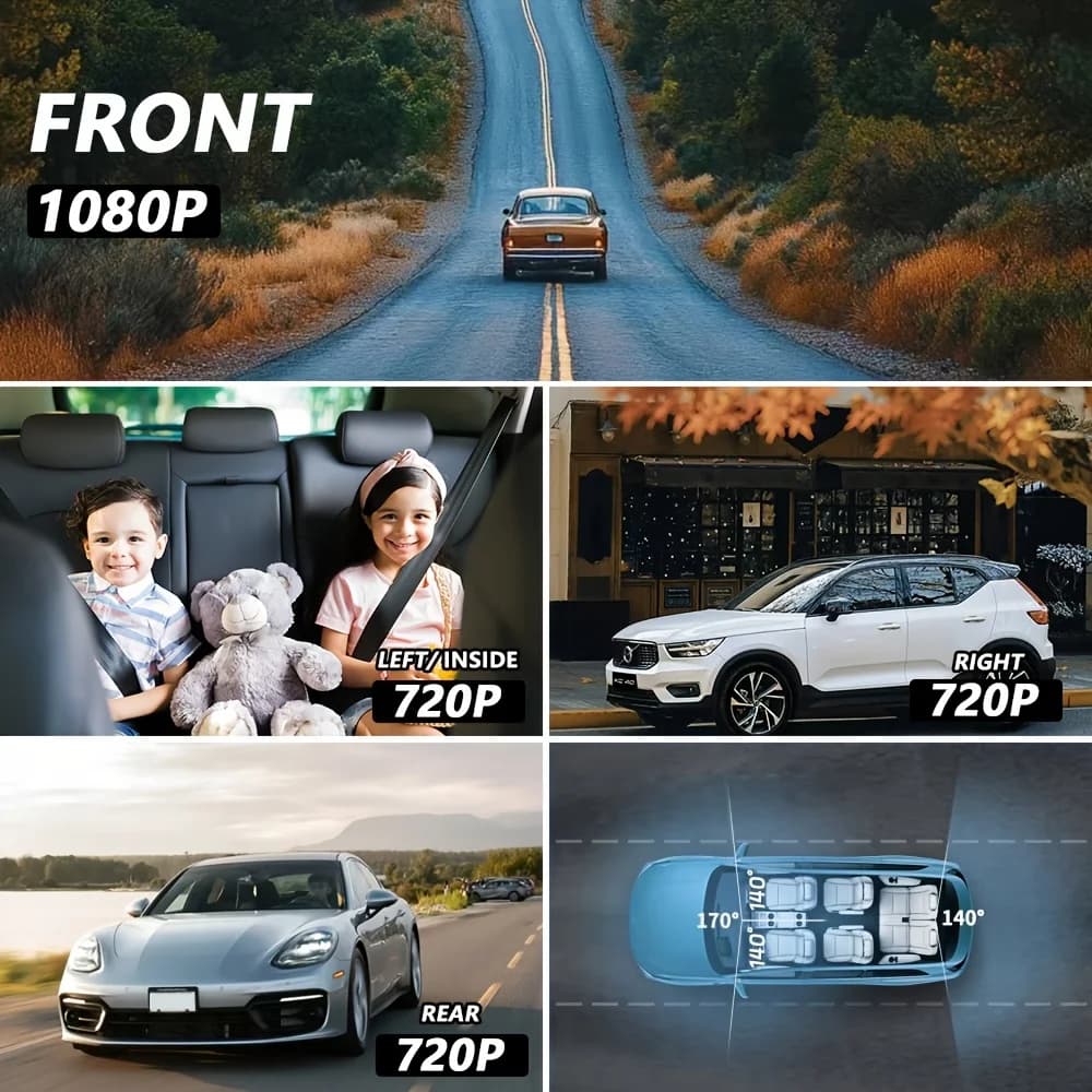 4 قناة داش كام واي فاي داشكام لسيارة dvr مسجل فيديو للرؤية الليلية 24H شاشة ركن السيارة صندوق أسود 360 °   كاميرا تسجيل السيارة - 4