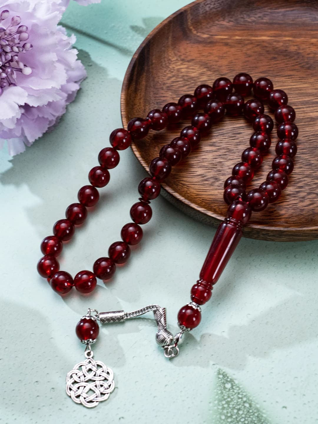 سوار عد الصلوات الإسلامي | 45 خرزة أكريليك | قلادة فضية دوارة بنقش عربي | أداة صلاة للجنسين