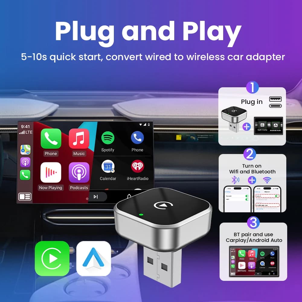 محول 2025 اللاسلكي CarPlay Android Auto USB Dongle صندوق صغير ذكي تشغيل فوري 5G واي فاي بلوتوث لـ 98% من سيارات Carplay السلكية - 2