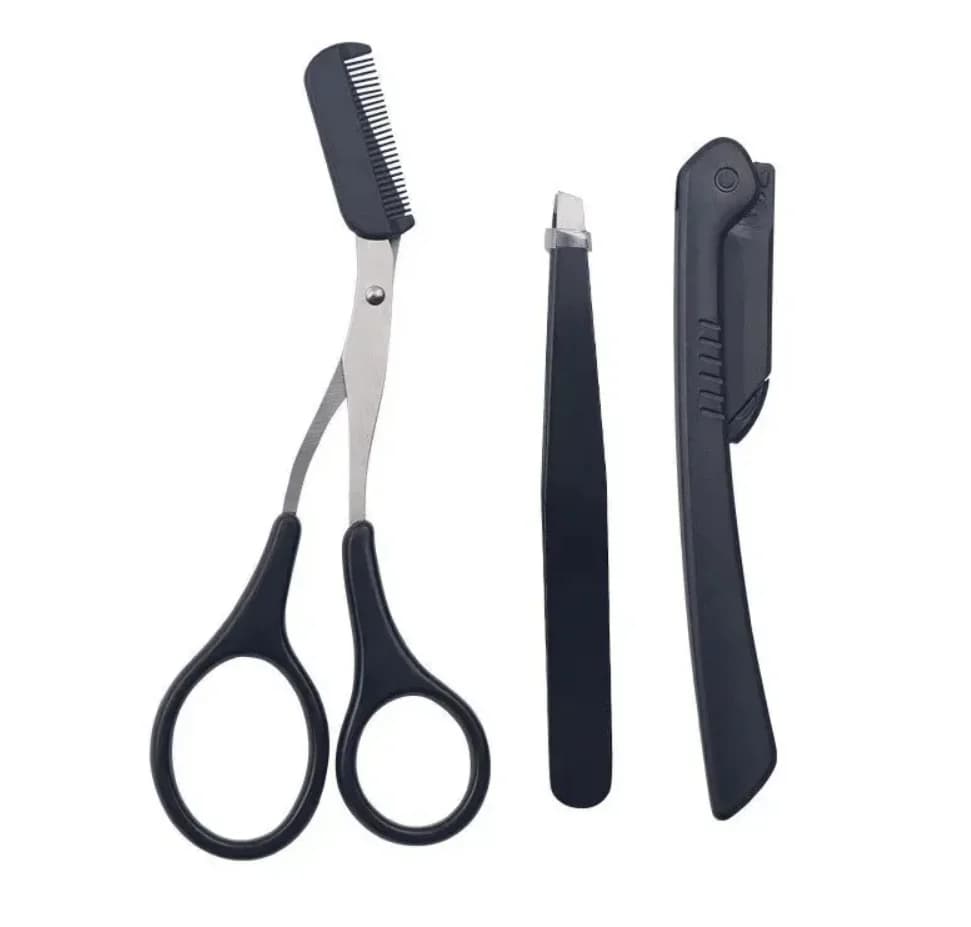 【Hot sales】Three-piece stainless steel eyebrow clip comb Scissors Eyebrow trimmer Eyebrow trimmer tool