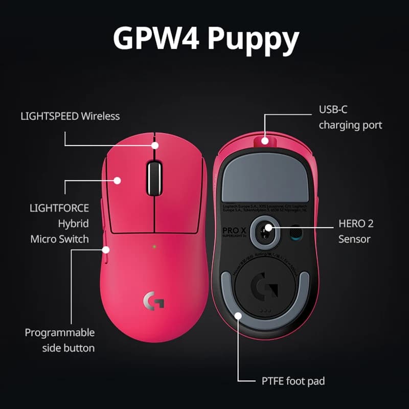 Logitech G PRO X SUPERLIGHT 2c wireless gaming mouse, 51g, HERO 2 sensor supports up to 44000DPI and 888IPS, 8KHz - 6