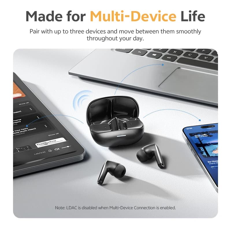 سماعات أذن لاسلكية QCY HT21 Melobuds N65، إلغاء ضوضاء تكيفي -60dB، بلوتوث 6.0، صوت عالي الدقة LDAC، 8 ميكروفونات، بطارية تدوم 50 ساعة - 6