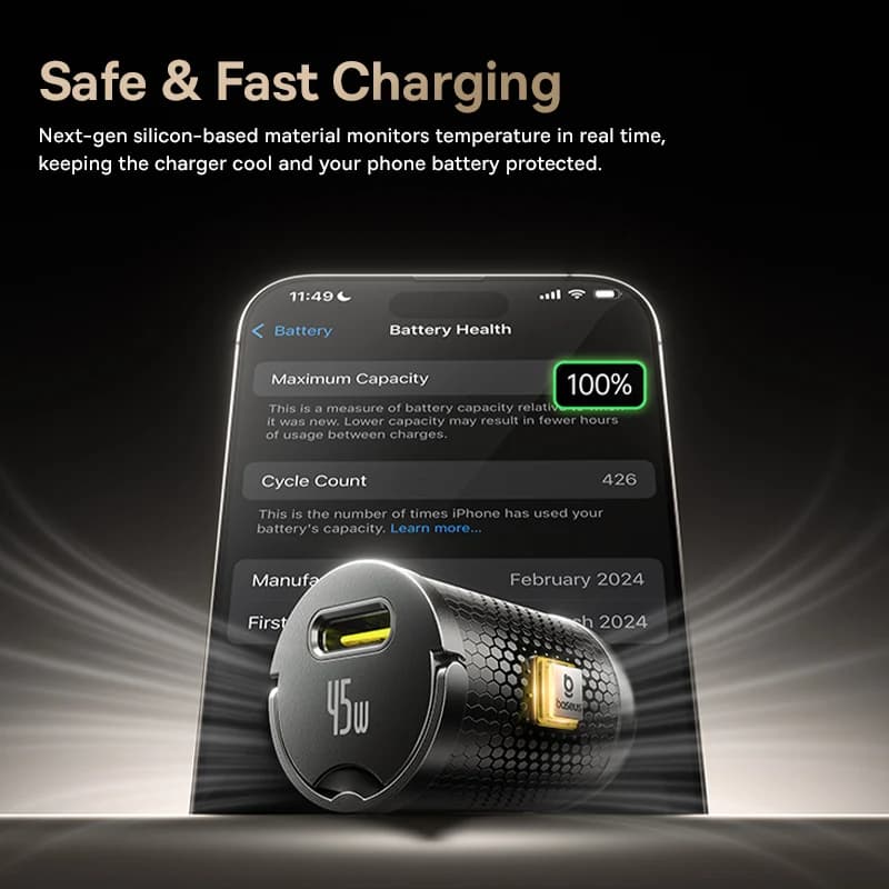 Baseus 45W Mini Car Charger UFCS PPS QC PD Fast Charging For Tablets iPhone 17 16 15 14 13 Samsung Xiaomi Car Phone Charger - 5