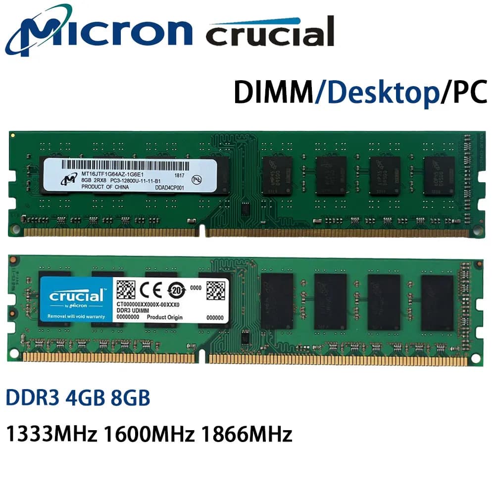 Crucial Memory Desktop RAM DDR3 DDR3L 8GB 4GB 1333 1866 1600MHz DIMM PC3-10600 PC3L-12800 PC3-14900 1.35V 1.5V PC Non-ECC RAMs