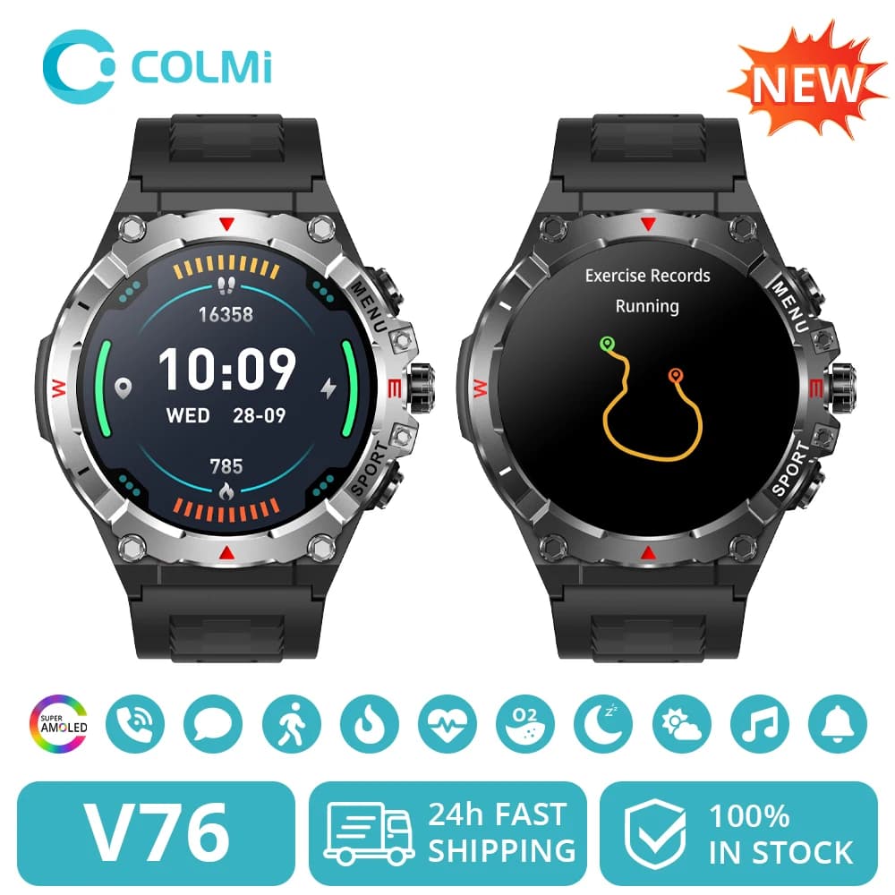 ساعة كولمي V76 الذكية بنظام تحديد المواقع GPS شاشة 1.43 بوصة Ultra AMOLED بوصلة مدمجة مقياس الارتفاع بلوتوث مكالمات هاتفية ساعة رياضية للرجال