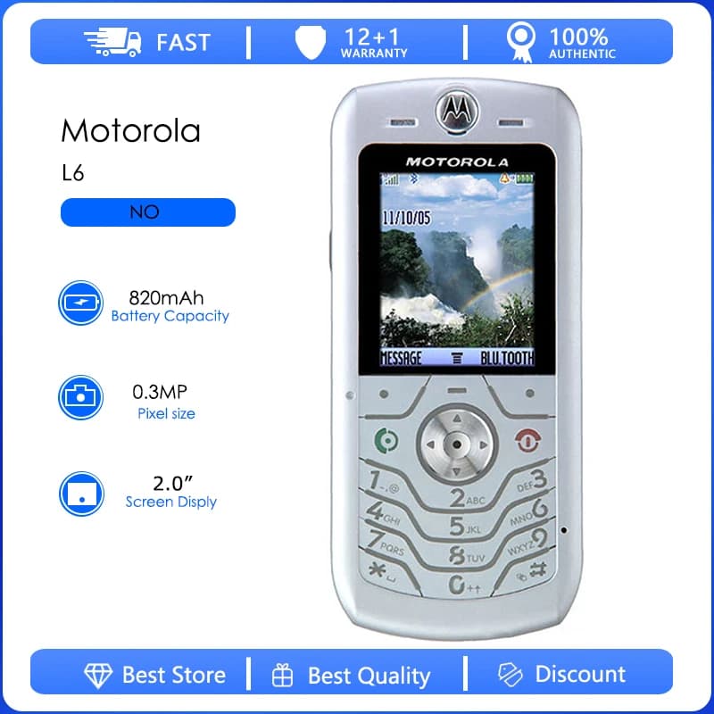 Refurbished Motorola L6 Original L6 Detachable Battery 820mAh Cell Phone Wholesale Free shipping