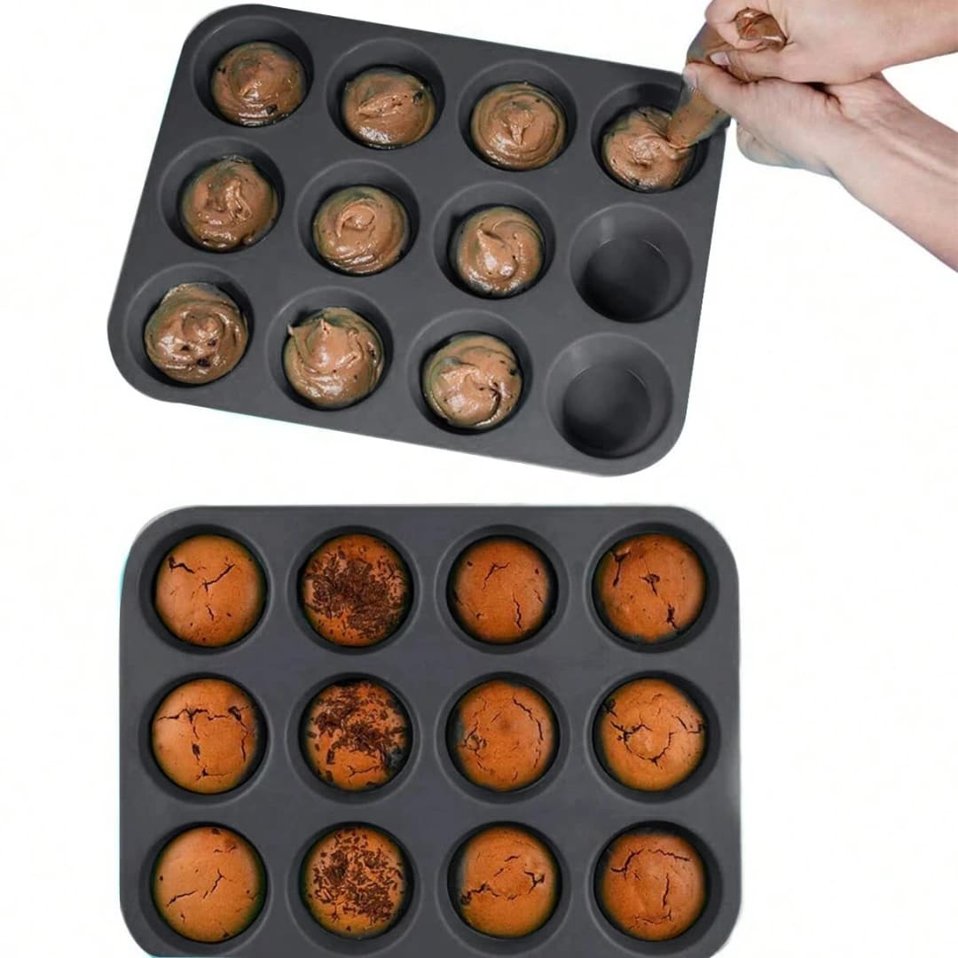 12 Holes Cupcakes Mold Non Stick Muffin Cupcake Silicone Mold Soap Chocolate Muffin Baking Pan Silicone Cake Mold Baking Tools - 6