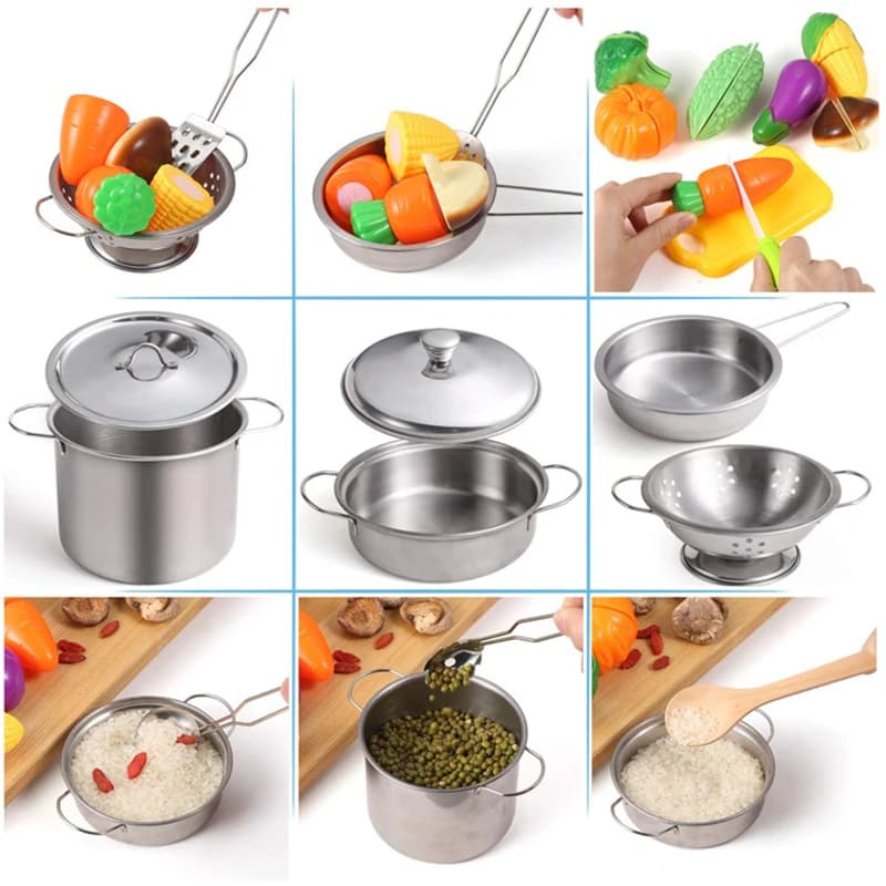 Kids Toy Pots and Pans Toys - Kitchen Play Set Pretend Cookware Mini Stainless Steel Cooking Utensils Development Toys - 5