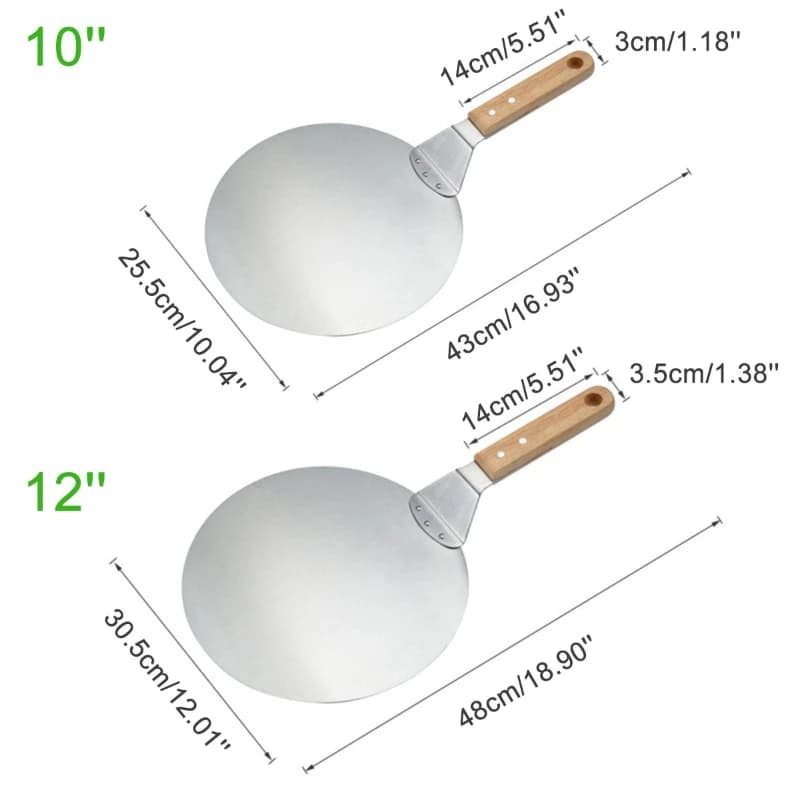 10/12inch Pizza Shovel Pastry Tools Stainless Steel Wooden Handle Peel Round Anti-scalding Pan Bakeware Maker - 3