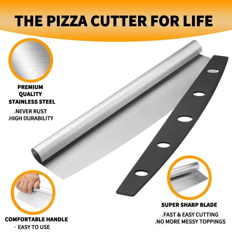 قاطع بيتزا فاخر - شفرة حادة من الفولاذ المقاوم للصدأ ومقبض مريح. آمن لغسالة الصحون للحصول على شرائح مثالية في كل مرة!
