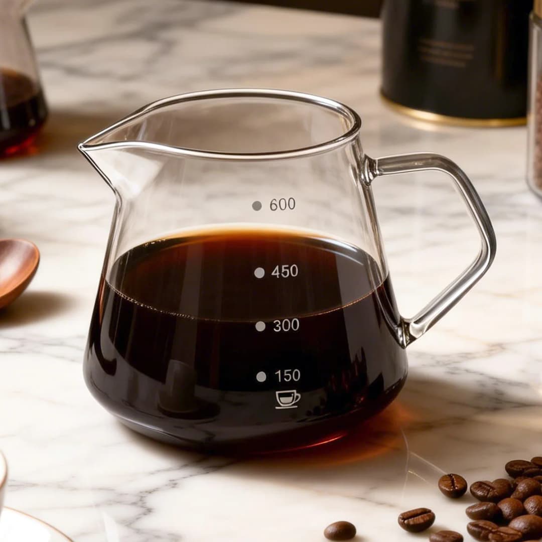 Glass Coffee Server with Handle For Pour Over Coffee & Tea - 300ml/600ml , Microwave Safe, Heatproof Thick Glass Body