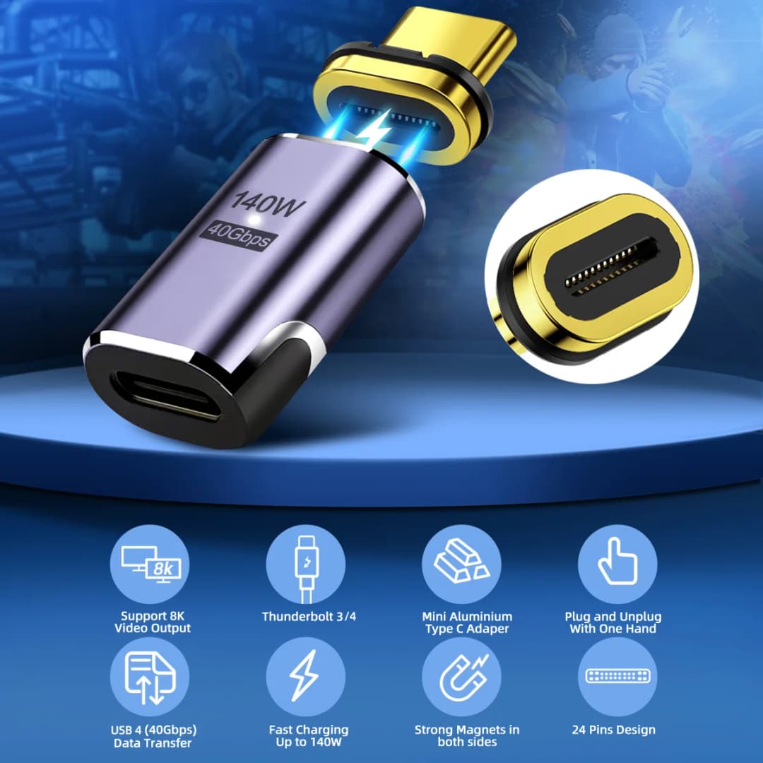 NNBILI 140W USB4.0 40Gbps Thunderbolt3 Magnetic Type-C TO USBC Fast Charge Magnet Converter Cable 8K@60Hz OTG USB Type C Adapter - 4