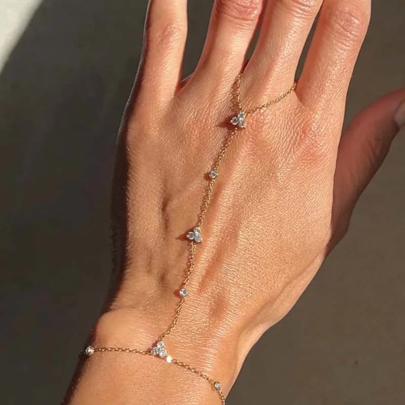Luxury Metal Crystal Chain Finger Bracelet for Women Simple Gold Color Zircon Geometric Hand Chain Bracelet Wedding Jewelry Gift - 2
