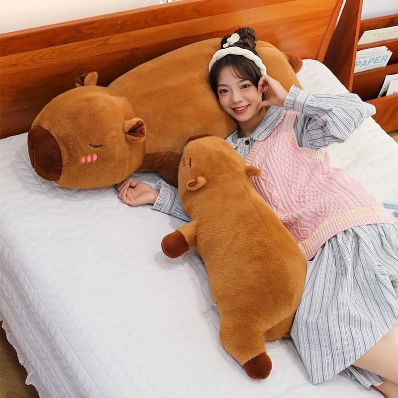 Kawaii Capybara Plush Toy Stuffed Capibara Fluffy Doll Long Sleep Soft Pillow Sofa Cushion Nap Sleeping Toys for School  Xmas - 5