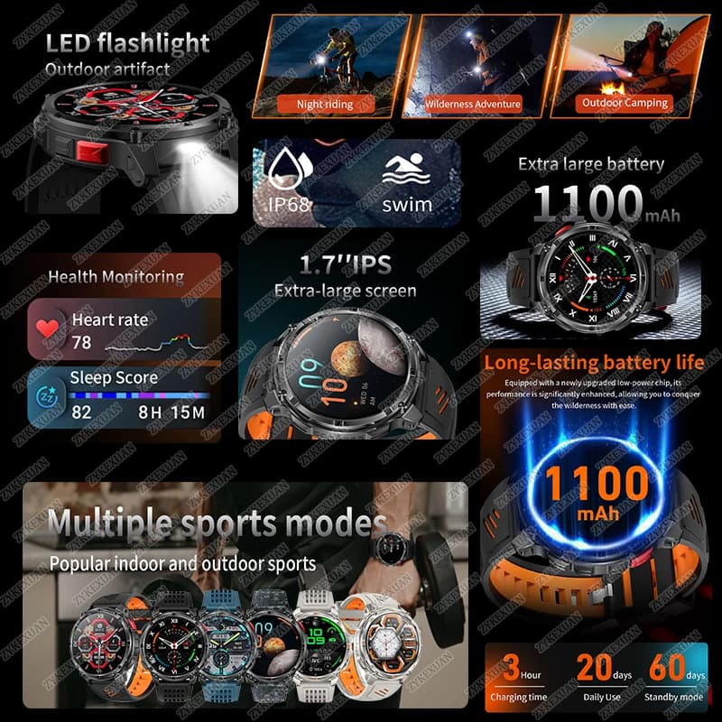 2026 New 1100mAh Ultra Durable Smart Watch Men Outdoor Military GPS Compass 10ATM Waterproof HD Bluetooth Call Sports Smartwatch - 3