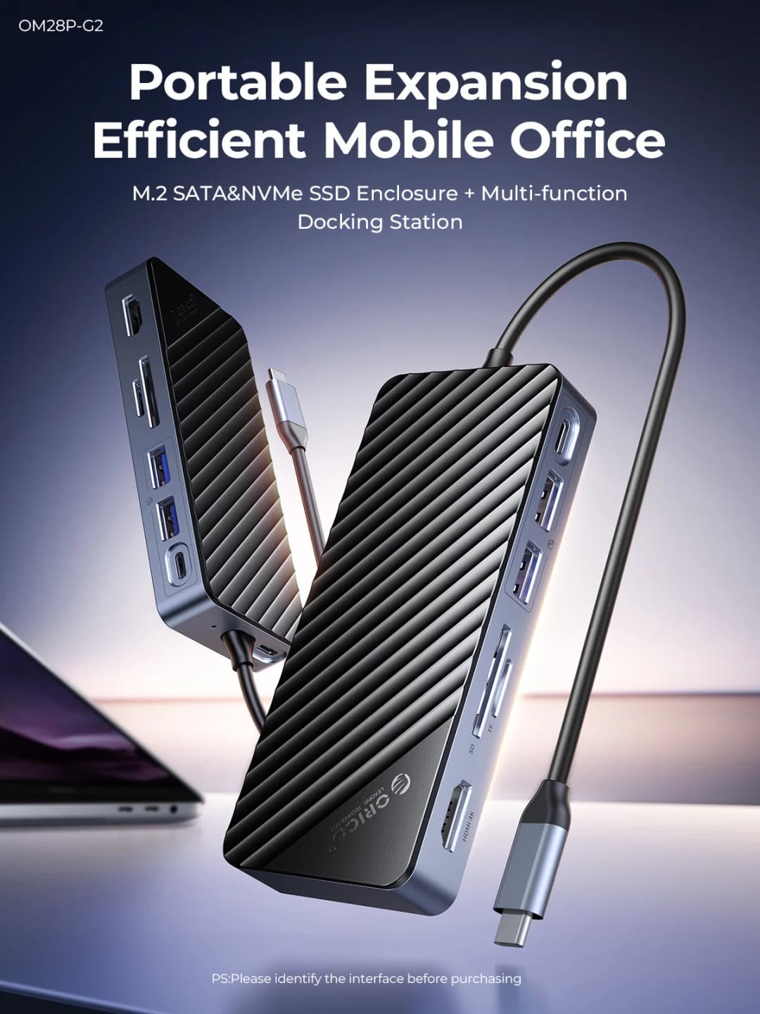 ORICO-USB C HUB with SSD Enclosure Laptop Docking Station 4K60Hz HDMI-Com 100W PD RJ45 SDTF 10Gbps M.2 NVME SATA SSD 8TB - 2