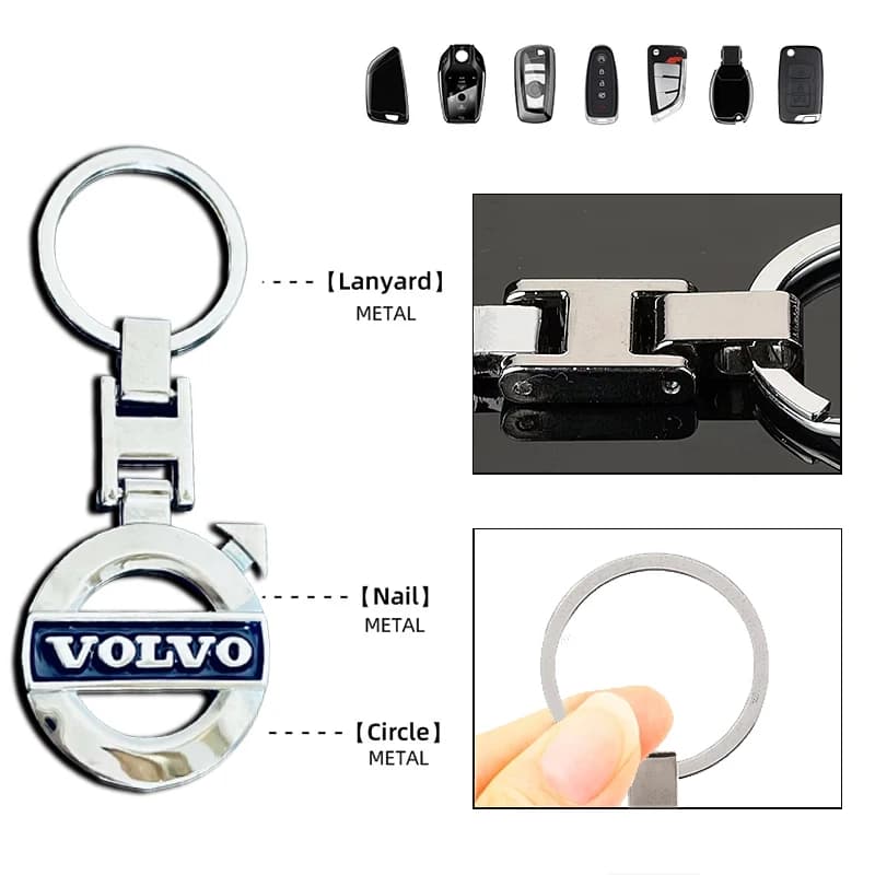 Car Tire Wheel Valve Cap Cover+Metal Car Key Chain Ring Keychain For Volvo V50 XC60 V40 XC90 S60 XC40 V60 V70 S90 Olestar AWD T6 - 6