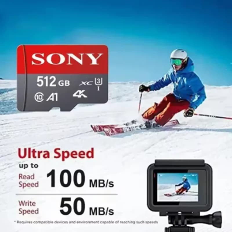 بطاقة ذاكرة SONY Micro SD فئة 10 عالية السرعة 1 تيرابايت، بطاقة فلاش A2 TF للفيديو فائق الدقة 4K، مناسبة لكاميرات Xiaomi والهواتف والطائرات بدون طيار - 3