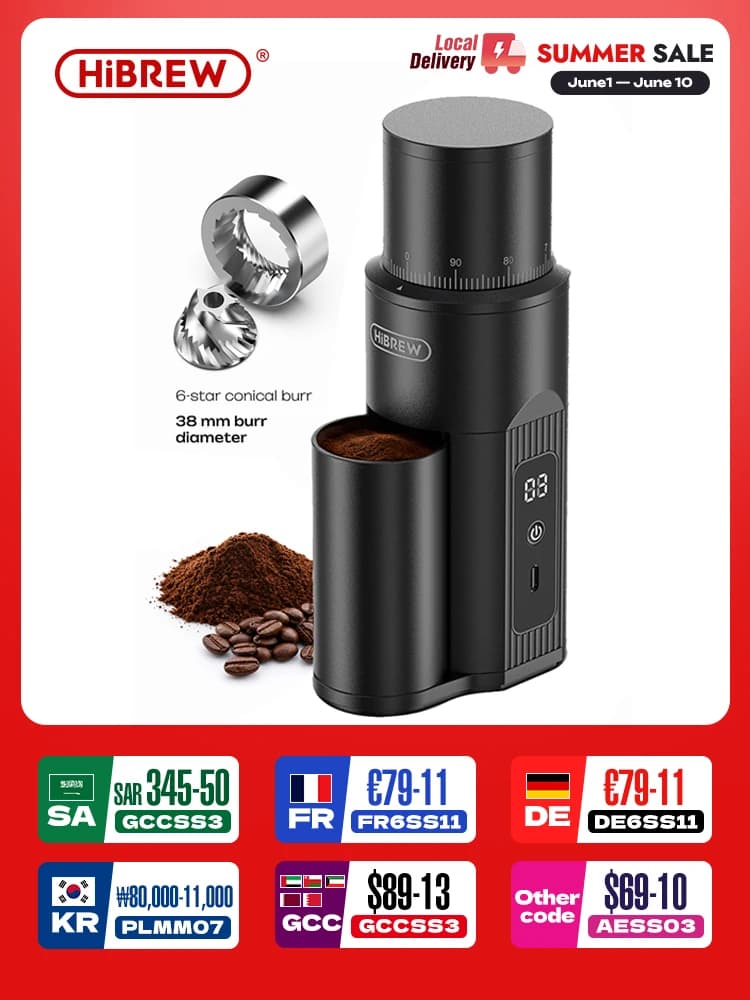 HiBREW G5 Mini Portable Burr Mill Coffee Grinder Rechargeable Compact Coffee Bean Machine for Espresso Pour Over Camping