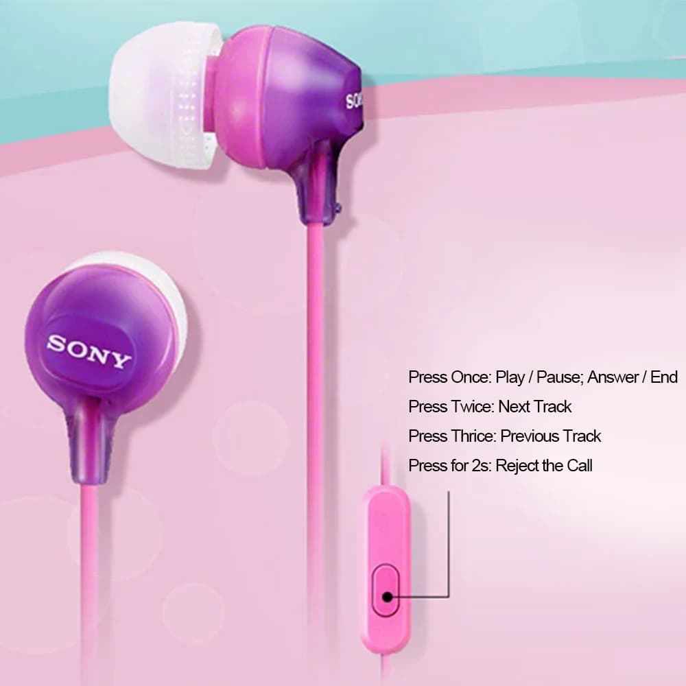 Sony  In-Ear MDR-EX15AP Earphones Headphones With Mic For iOS Android Samsung Huawei Xiaomi OPPO Vivo