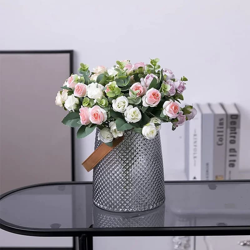 10 Heads Artificial Flower Silk Rose white Eucalyptus leaves Peony Bouquet Fake Flower for Wedding Table Party Vase Home Decor - 2