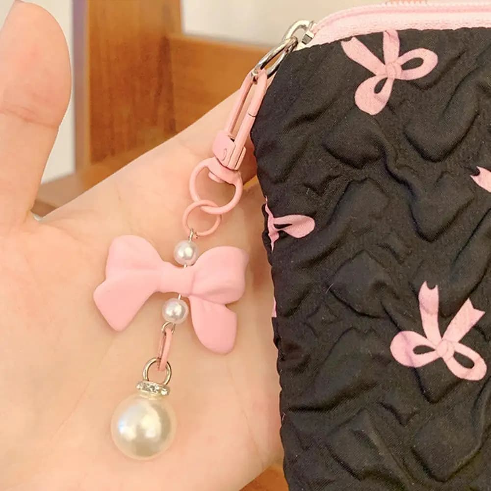 Cute Women Makeup Mini Bag Korean Bow Portable Coin Purse Small Pouch Handbag Kawaii Female Mini Cosmetic Storage Zipper Bag - 5