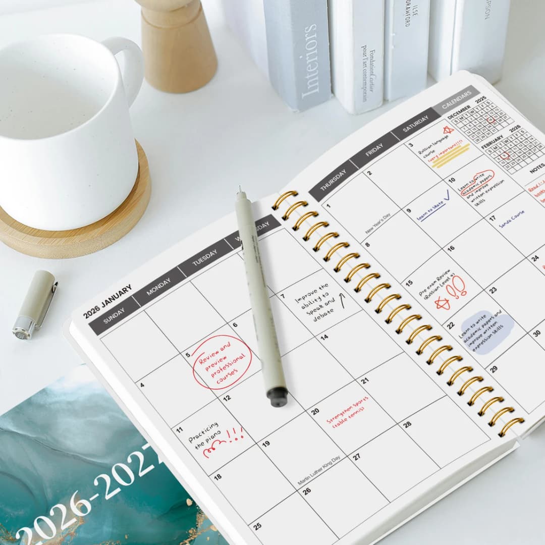 مخطط أسبوعي وشهري A5 لعام 2026-2027، منظم حلزوني مع التقويم والملاحظات، لوازم مدرسية ومكتبية - 5