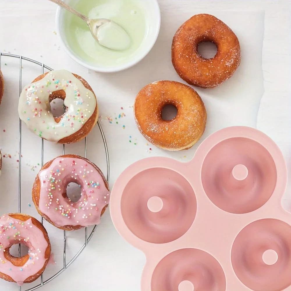 ​ 1 قطعة قالب دونات السيليكون 4 تجويف غير عصا قابلة لإعادة الاستخدام للمقلاة الهوائية والفرن الخبز دونات عموم اكسسوارات أدوات الكعكة - 3