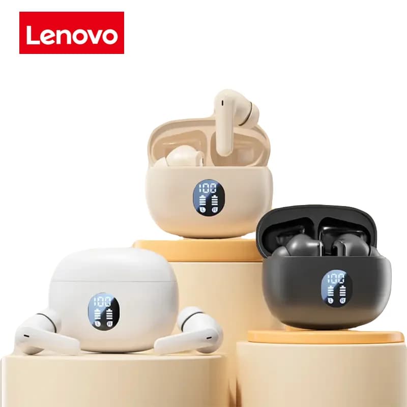 Lenovo TWS Wireless Bluetooth Earphones, Stereo Noise Cancelling, Waterproof Bluetooth Earphones, LED Battery Digital Display