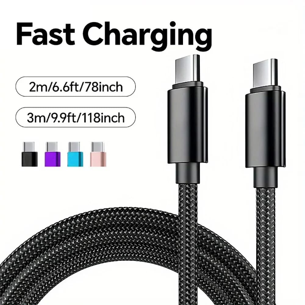 66 واط 5A USB C إلى نوع C شحن سريع كابل بيانات USB نوع C إلى نوع-C النايلون مضفر شحن سريع مهايئ شاحن كابل 1 متر 2 متر 3 متر