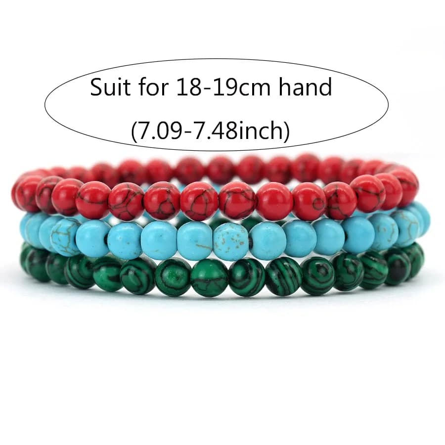 أسورة حجرية مرصعة 3 قطع/مجموعة 6 ملم أسورة مرنة للتأمل هدية عيد الشكر للرجال - 4