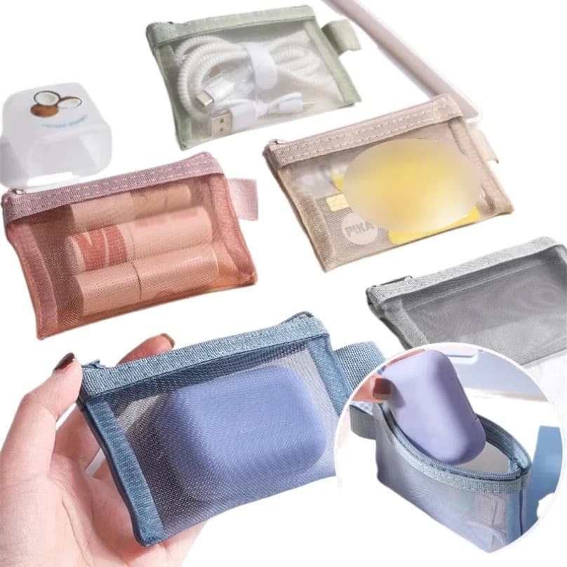 1PC Portable Mini Zipper Mesh Storage Bag New Coin Purse Small Square Mesh Coin Purse Travel Storage Carry Pouch with Zippered
