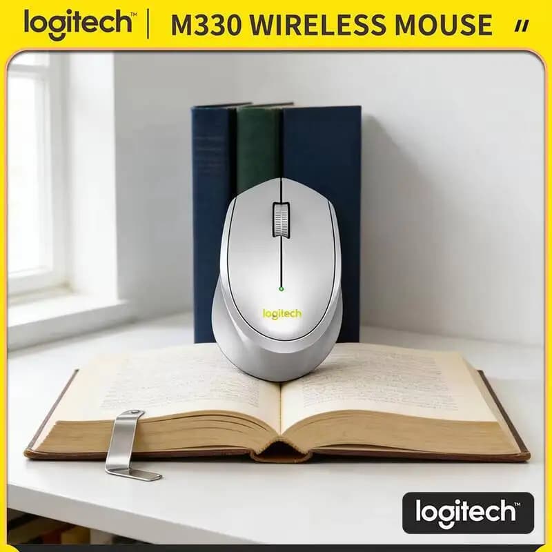 ماوس لاسلكي Logitech M330 Silent Plus مع مستقبل USB 2.4G، تصميم مريح، ناعم وهادئ لأجهزة الكمبيوتر المكتبية والمحمولة