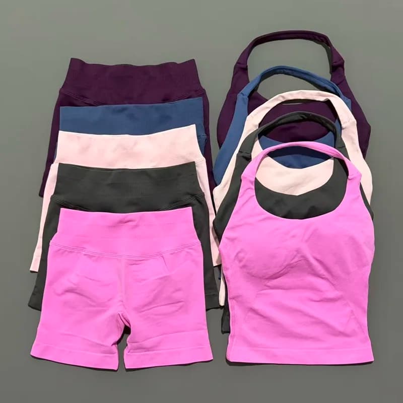 طقم 2 قطعة HISTELLO توب حمالة صدر Strappy شورت ملابس يوجا نسائية بلا خياطة صدرية رافعة للأرداف بنطلون رياضي بدلة جيم