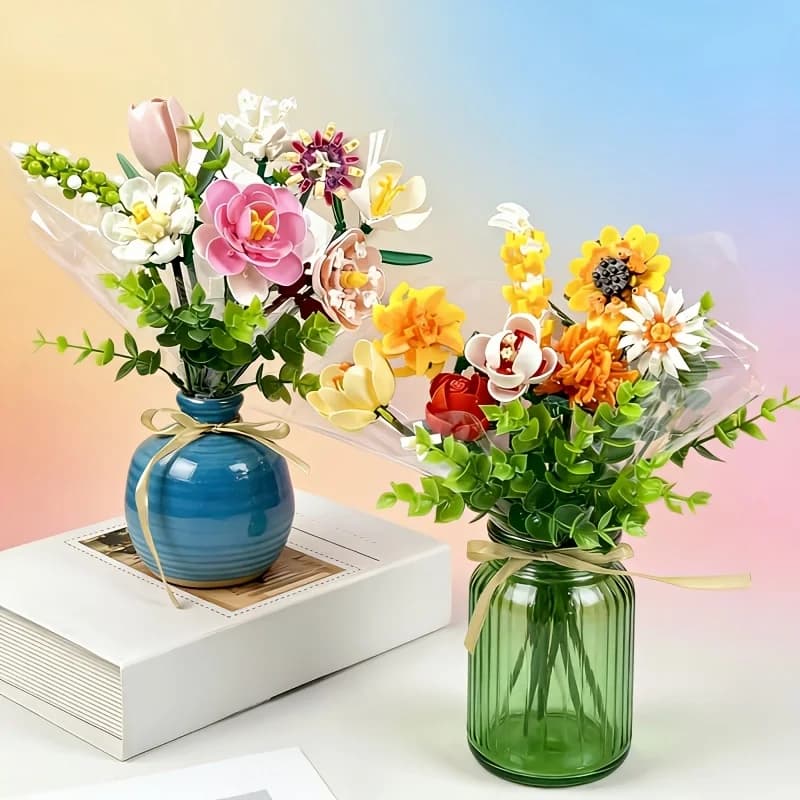 Micro particle building block flower set, DIY assembly floral decoration, suitable for desktop decoration and room accessories [ - 2