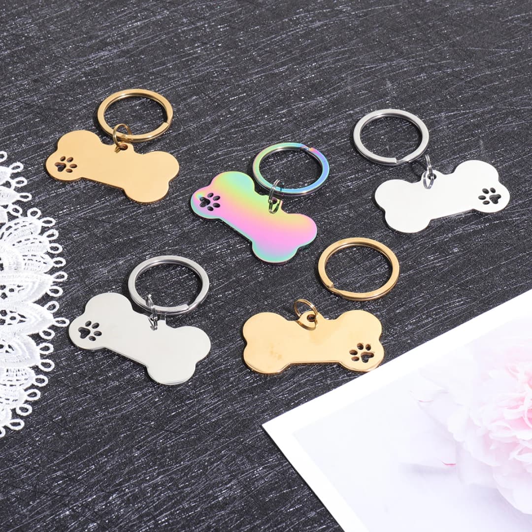 بطاقات تعريف مخصصة للكلاب والقطط مع نقش بالليزر للاسم والعنوان والرقم، قلادة على شكل عظمة - 6