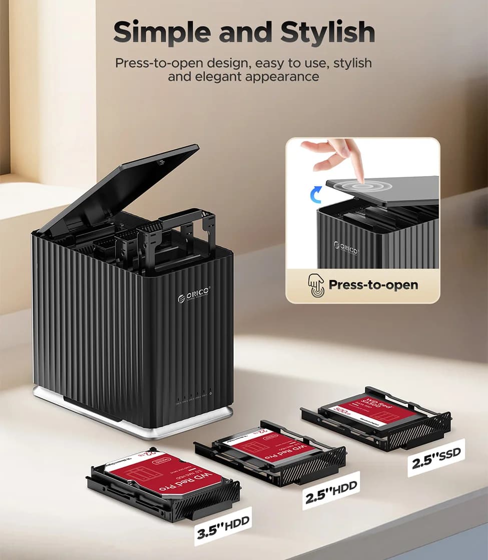 ORICO 2/5 Bay HDD Docking Station 2.5/3.5"SATA Hard Drive Case HD External SSD Enclosure USB 3.0 Type C DAS Extension Storage - 5