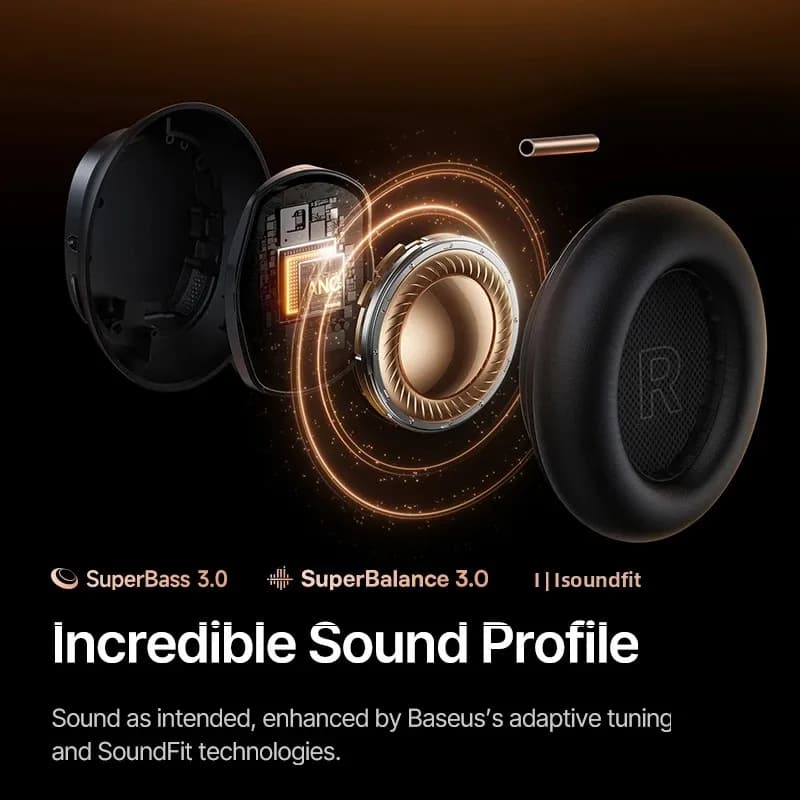 سماعات رأس لاسلكية Baseus Inspire XH1 من Bose مع تقنية إلغاء الضوضاء التكيفي ANC بتقنية Bluetooth 6.1 و 48dB، ودعم Hi-Res LDAC، وبطارية تدوم حتى 100 ساعة - 3