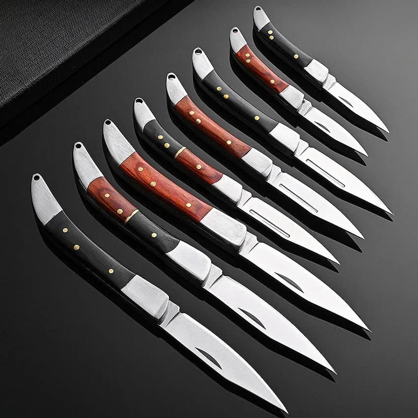 سكين طوي صغير من الفولاذ المقاوم للصدأ، شفرة حادة، مقبض خشبي، سكين تقشير وتقطيع للجيب، مناسب للتخييم والبقاء - 2