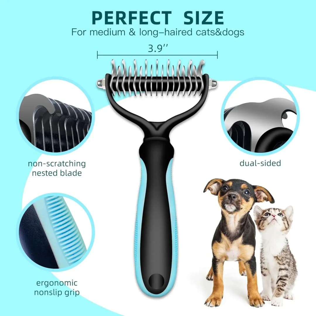 Cat Hair Removal Comb Dog Hair Removal Brush Stainless Steel Double Sided Pet Grooming Brush Removing Tangles Cat Accessories - 4