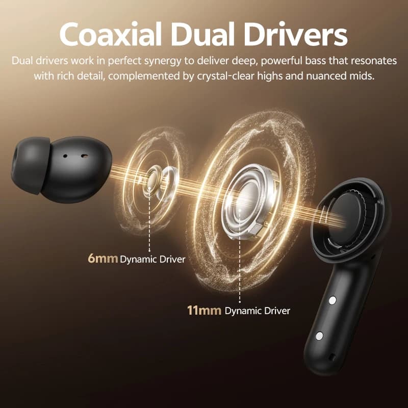 سماعات أذن QCY MeloBuds N60 بلوتوث 6.0 لاسلكية هايبرد ANC LDAC صوت عالي الدقة مع سماعات أذن ثنائية المحاور 45 ساعة BH25HT19A - 2