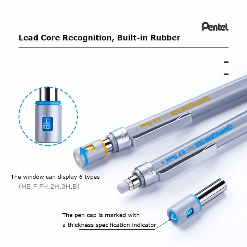 قلم رصاص ميكانيكي Pentel GraphGear 500، رصاص غير قابل للكسر، أقلام أوتوماتيكية للرسم الاحترافي والكوميكس، لوازم مدرسية مفيدة - 4