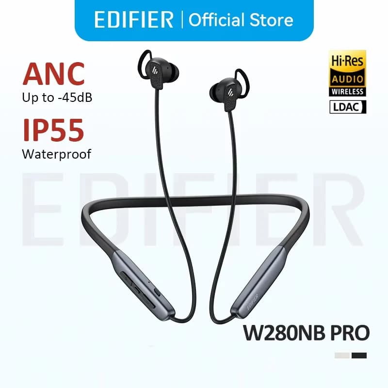 سماعات الرأس اللاسلكية Edifier W280NB Pro مع إلغاء الضوضاء، سماعات أذن رياضية بلوتوث V5.4 بدقة عالية LDAC مقاومة للماء IP55