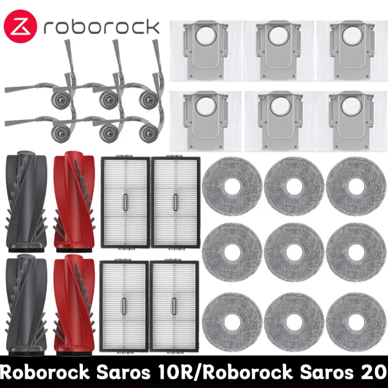 Roborock Saros 10R / Saros 20 Robot Vacuum Spare Parts Main Side Brushes Mop Cloths HEPA Filters Dust Bags Accessories