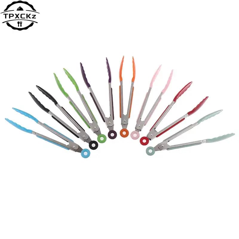 Silicone BBQ Grilling Tong Kitchen Cooking Salad Bread Serving Tong Non-Stick Barbecue Clip Clamp Stainless Steel Tools Gadgets - 3