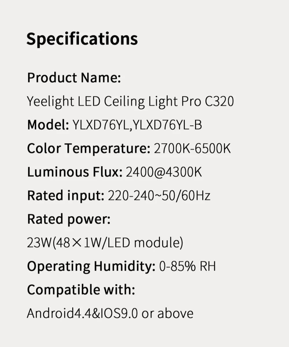 Yeelight Smart LED Ceiling Light PRO C320 Global Edition Wifi connection 2700-6500K voice control suitable for Homekit and other - 6