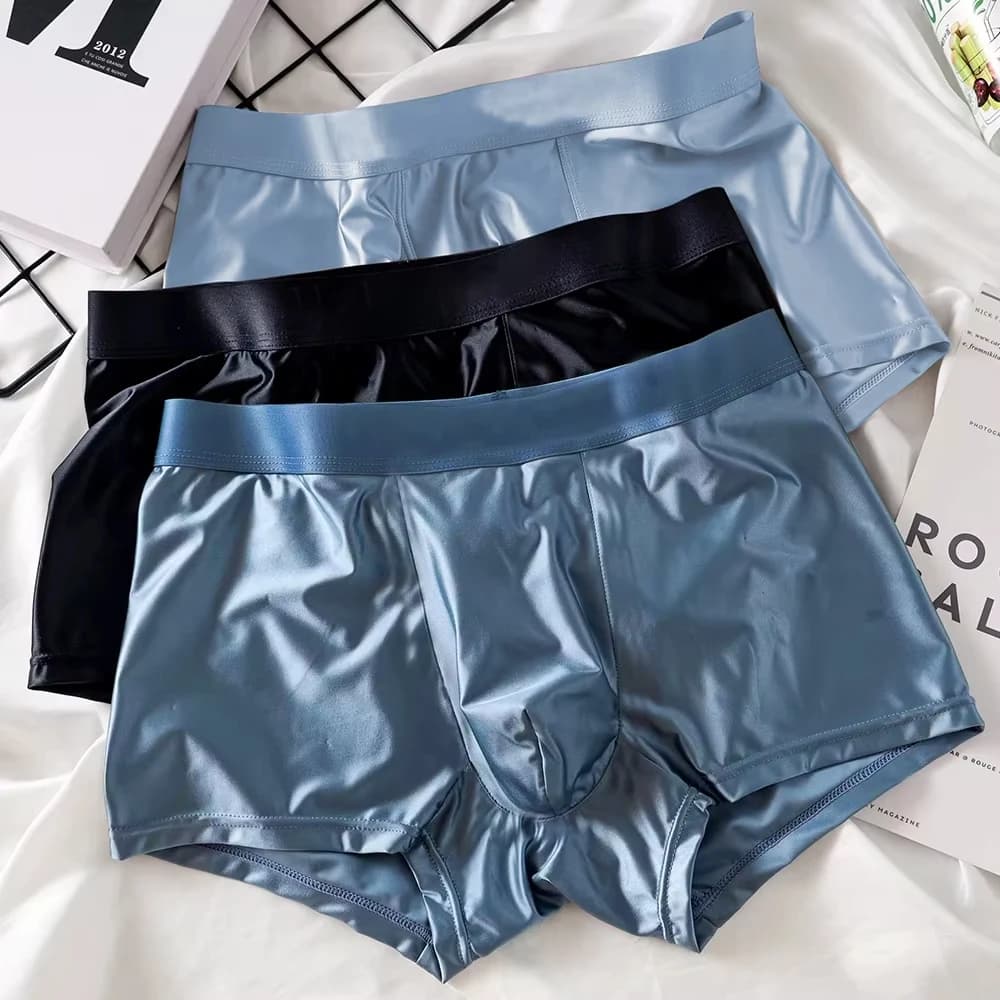 3pcs Luxury Ice Silk Satin Boxer Shorts Summer Cool Solid Color Men's Underwear Breathable and Comfortable Men's Flat Pants