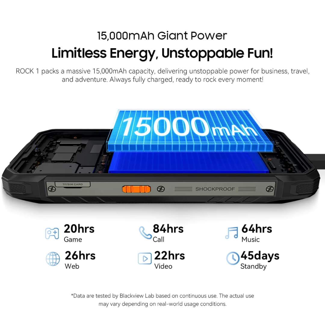 Blackview ROCK 1 Rugged Smartphone,6.56-inch 90Hz  Display,8GB RAM  256GB ROM,15000mAh/33W, MediaTek Helio G81,Android 16 NFC - 5