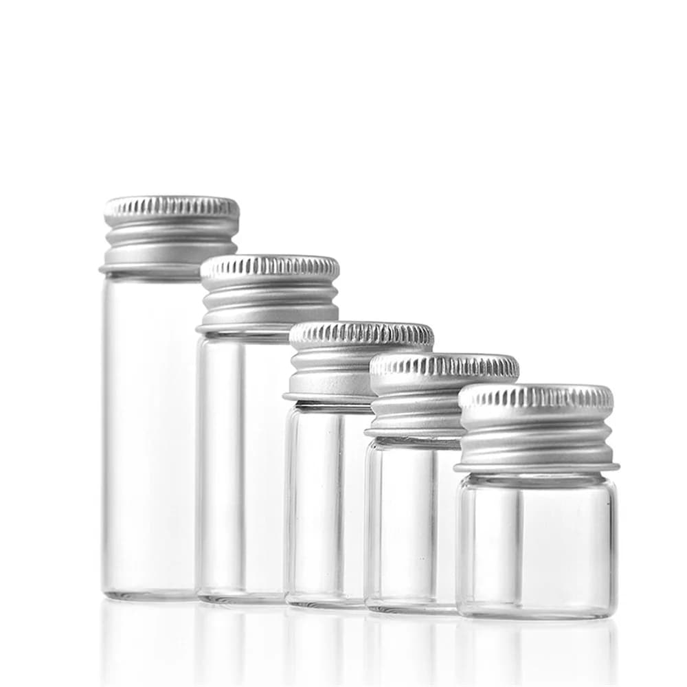 15/25/60/80/100ml Mini Glass Bottles Screw Top Aluminum Lids Sealed Packaging Bottle Sample Capsule Tube Jars Transparent Bottle - 4